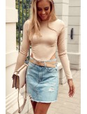 Ribbed bodysuit with long sleeves, beige FG599 - Online store - Boutique